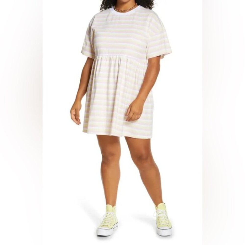 BP.  Babydoll Organic Cotton Dress in Pink- Mia Stripe